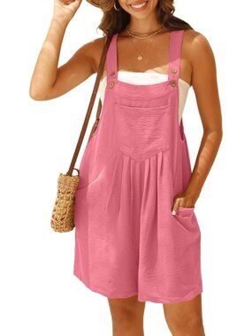 Women's Pink Rompers Summer Wide Leg Shorts Overalls Adjustable Strap Bib